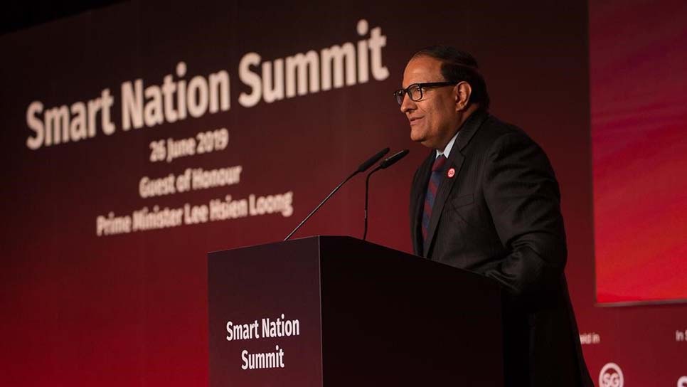 Minister Iswaran speaking at the opening of Smart Nation Summit
