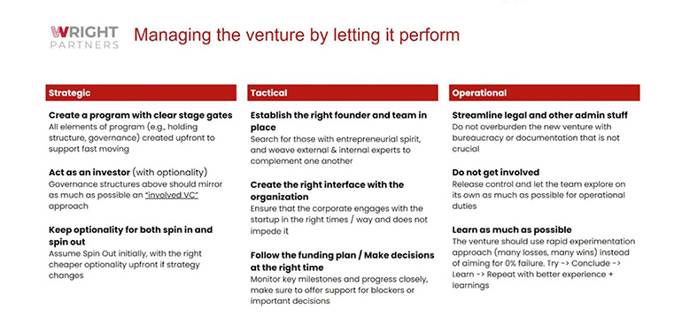 Managing the venture by letting it perform