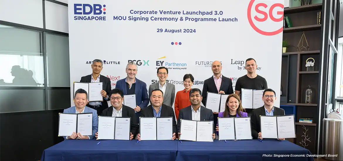 The Singapore Economic Development Board on Thursday (29 August) inked agreements with nine partners that will work with selected companies to innovate in growth areas under the Corporate Venture Launchpad 3.0 programme.