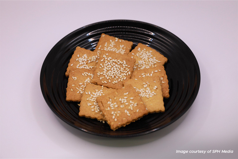 Savoury crackers for the elderly, developed at A*Star’s Singapore Institute of Food and Biotechnology Innovation.