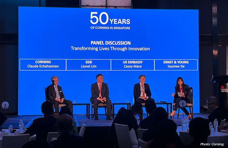 A panel discussion during Corning’s 50th anniversary celebration focuses​ on GenAI, data centers, semiconductors, and connectivity.