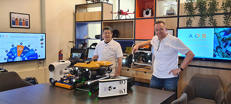 To tackle supply chain disruptions, AOS built its own in-house remote operating vehicle solution, pictured here with Technical Director Mr David Cheung (left) and Managing Director Mr Petter Nilsen. (Picture credit: AOS Offshore)