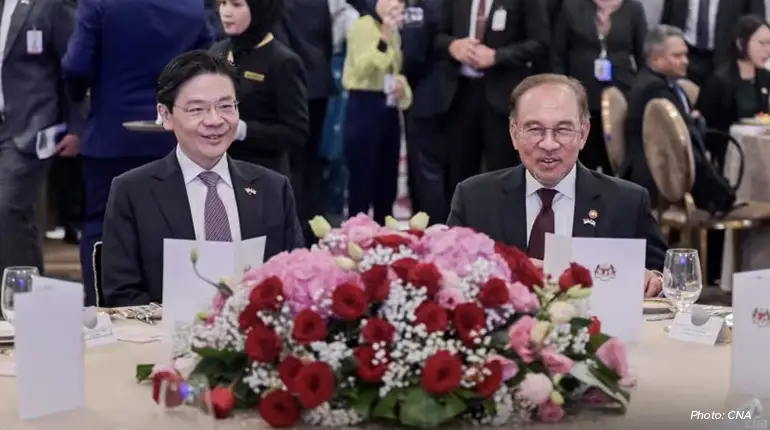 Singapore Prime Minister Lawrence Wong and Malaysia Prime Minister Anwar Ibrahim during an official delegation lunch at Seri Perdana Complex in Putrajaya on 7 January 2025.