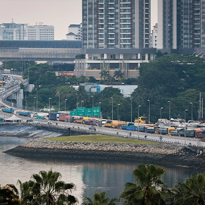 A panoramic view of the causeway point between Johor and Singapore.