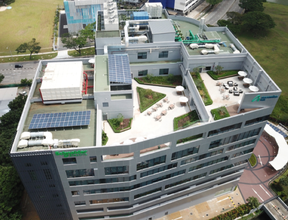 Solar panels on the rooftop of Schneider Electric’s regional headquarter in Singapore. 