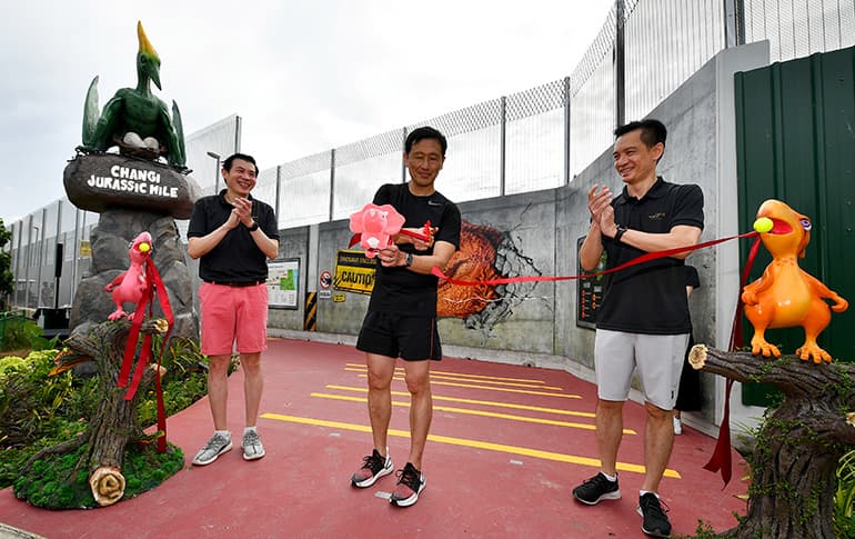 Transport Minister Ong Ye Kung officiated at the opening of the connector yesterday at the start of the Changi Jurassic Mile, after he had cycled from Bedok.
