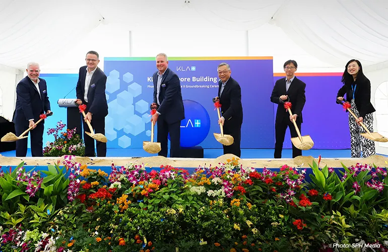 Deputy Prime Minister Gan Kim Yong (third from right) at the groundbreaking ceremony of KLA’s new plant on 3 October.