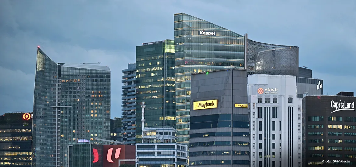 Top view of Singapores CBD buildings.