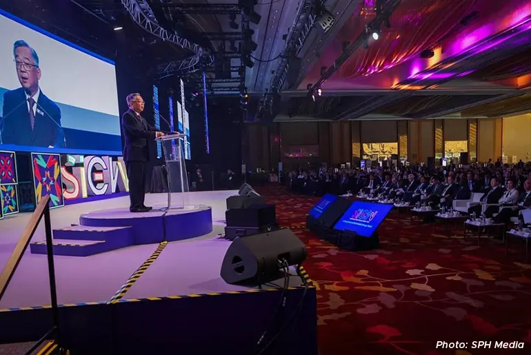 Deputy Prime Minister Gan Kim Yong delivering his speech at the Singapore International Energy Week 2024, in the Sands Expo and Convention Centre on 21 Oct