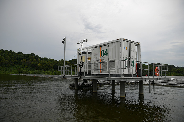 A sensor that detects solar irradiance at Sembcorp Tengeh Floating Solar Farm. Image courtesy of SPH Media.