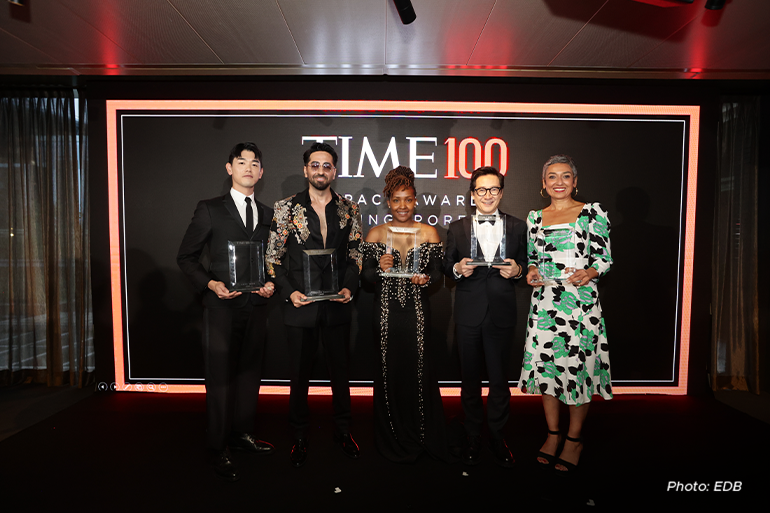 Above: TIME100 honourees Eric Nam, Ayushmann Khurrana, Elizabeth Wathuti, Ke Huy Quan and Zainab Salbi. Photo: EDB