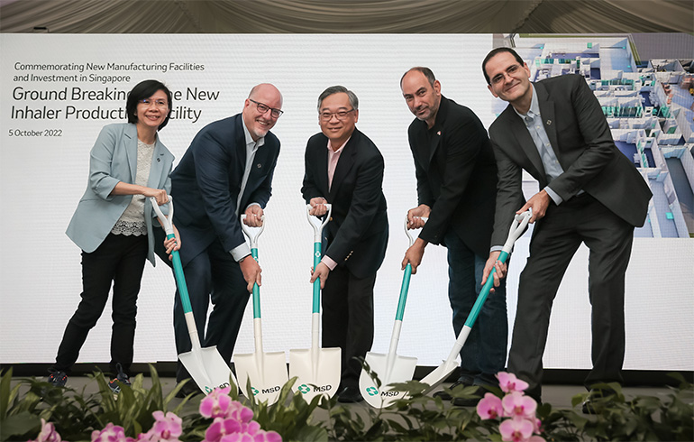 Trade & Industry Minister Gan Kim Yong (centre) at the ground-breaking ceremony. ST Photo: Gavin Foo