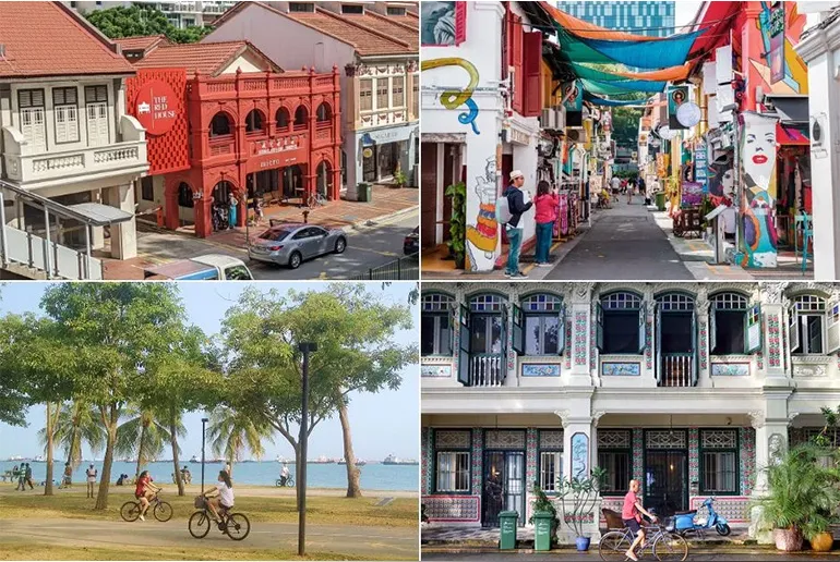 City fringe neighbourhoods with character and history: Paya Lebar is a lifestyle haven connected to the Joo Chiat-Katong F&B enclave (upper left) and East Coast Park (lower left), while Farrer Park is at the doorstep of Singapore’s major heritage trails (right), Little India, Jalan Besar and Kampong Glam.