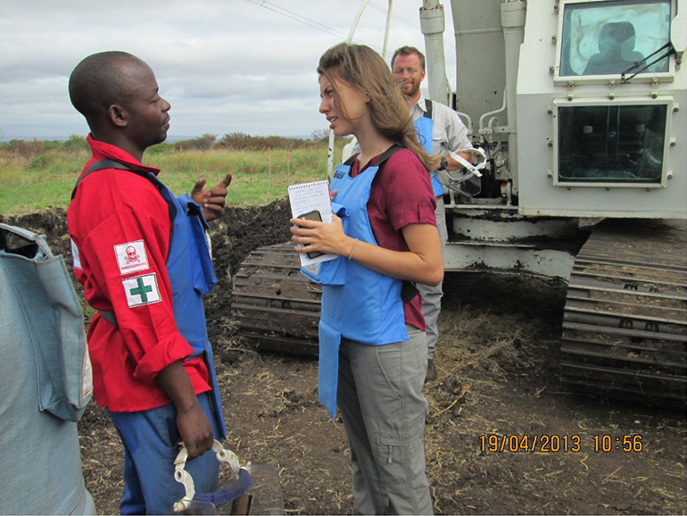 Marina conducting interviews as a foreign correspondent in Mozambique