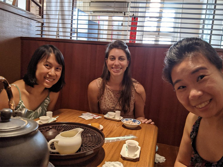 Marina at a tea tasting with Singaporean friends